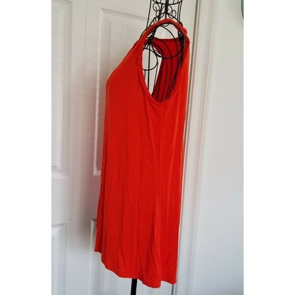 Neiman Marcus Tank Tunic Top Solid Orange Knit Self Fabric Braided Trim Women L - Picture 4 of 9